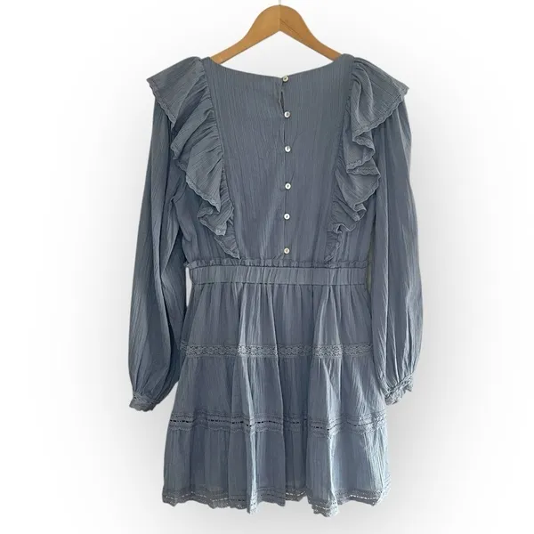 JUST ME BOUTIQUE NWT Western Boho LS‎ Ruffle Apron Cotton Mini Dress, Medium - Image 6