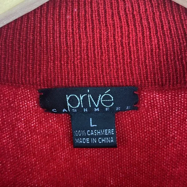 Prive 100% Cashmere Red Long Sleeve Mock Turtleneck Sweater L - Image 4