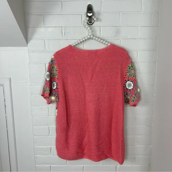 Vintage Granny Knit Crotchet Button Front Top Size M - Image 6