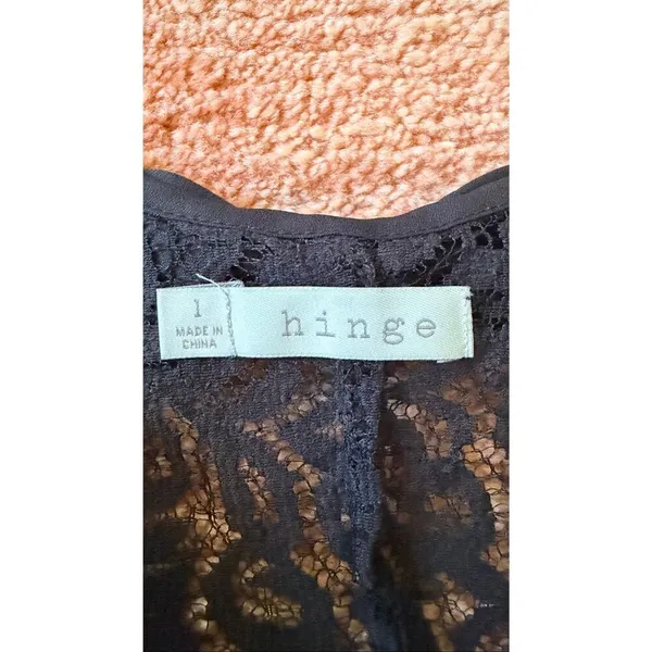 Hinge Black Lace Top Bow Back Size L Stretch - Image 3