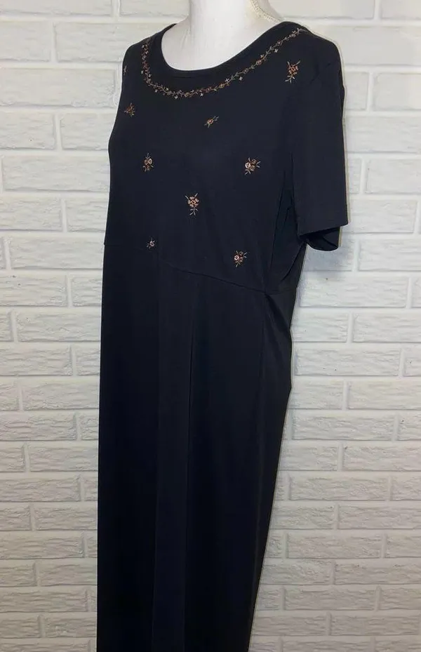 Vintage 90s Y2K Babydoll Empire Waist Floral Embroidered Maxi Dress, Size Medium - Image 5