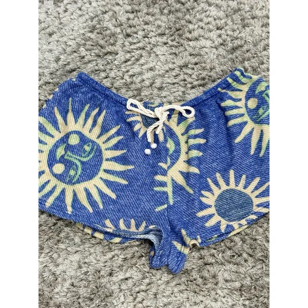 Out From Under Ellie Sweatshorts Blue Celestial Sun Drawstring Boho Loungewear M - Image 4
