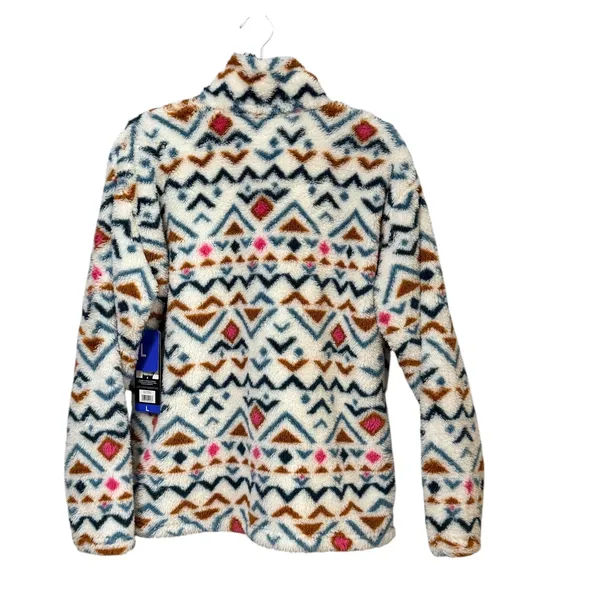 Eddie Bauer Womens Large Quarter Zip Fleece Faux Fur Pullover Southwestern Print - Image 2