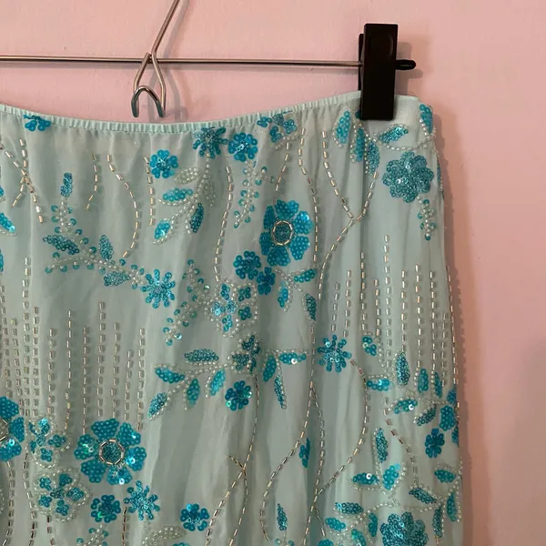Blue Allover Beaded Sequin Maxi Skirt Resort Vacation Glam Women's size Medium - Image 3