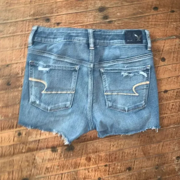 American Eagle destroyed size 4 hi-rise cutoff denim shortie - Image 3