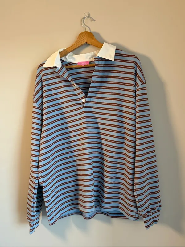 Edikted Stripe Long Sleeve Oversize Polo Fall Oversized Small - Image 4