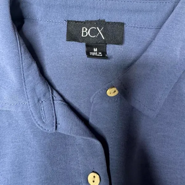 BCX Dusty Blue Button Front Blouse M Coastal Minimalist Preppy - Image 8