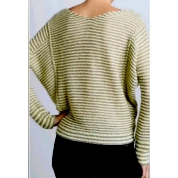 Free People Bumblebee V-Neck Striped Sweater‎ Women's L Green Gray Boho Hippie - Image 3