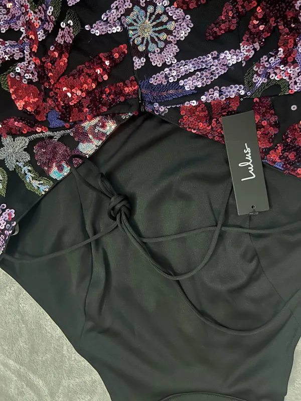 NWT Lulus Gorgeous Shine Black Multi Floral Sequin Backless Mini Dress - Image 6