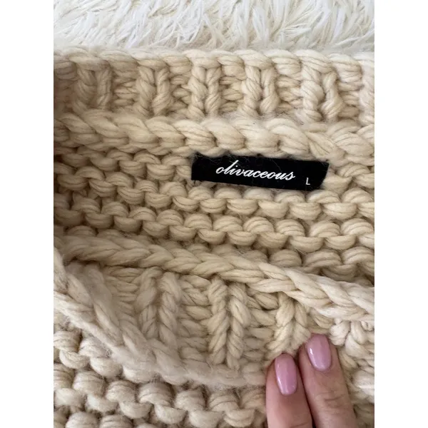 Olivaceous Women's Cream Knit Bobble Sleeve Pullover Sweater Size L‎ - Image 6