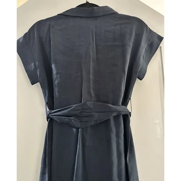 ZARA Basic Navy Blue Shirt Dress Midi Button Front Belted Womens XS - Image 6