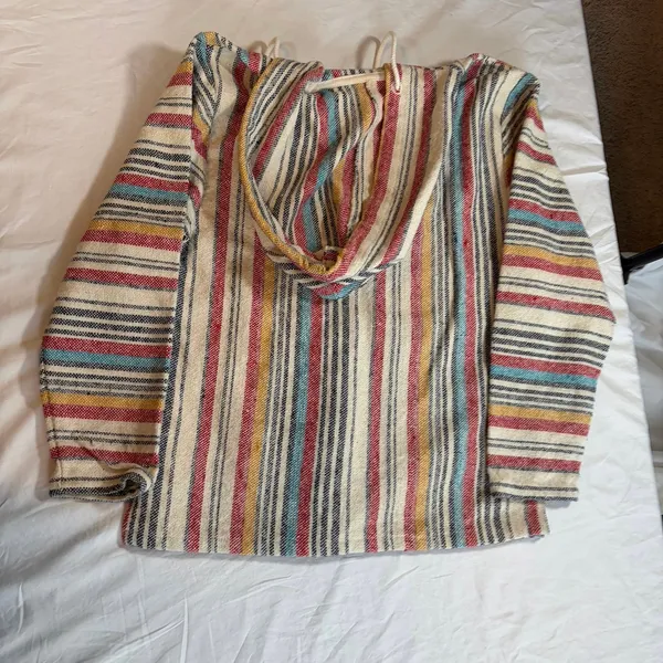 Beach Life by Ladra Woven pullover hoodie. Size M. Unisex. Poncho. Cotton - Image 5