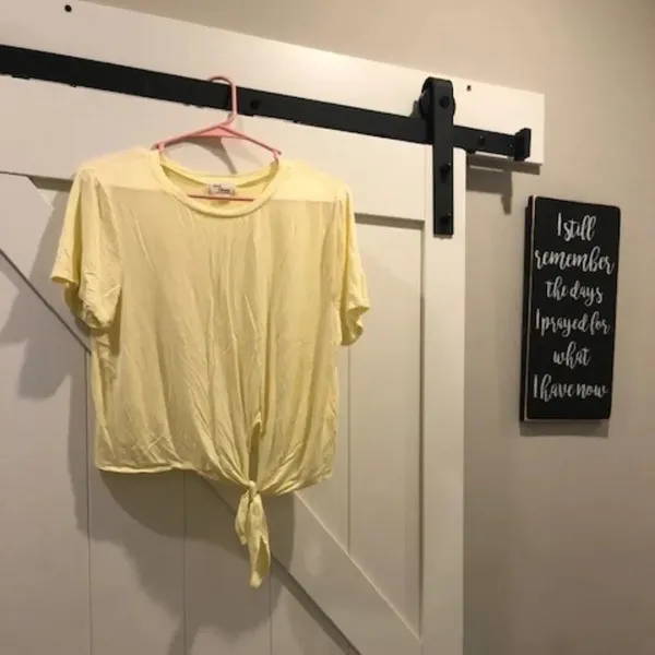 Set 2 Yellow front tie/B&W stripe front knot crop top‎ tee - Image 2
