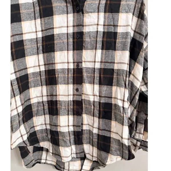 French Connection Plaid Button Down Shirt Womens M Black White Oversized Flannel - Image 2