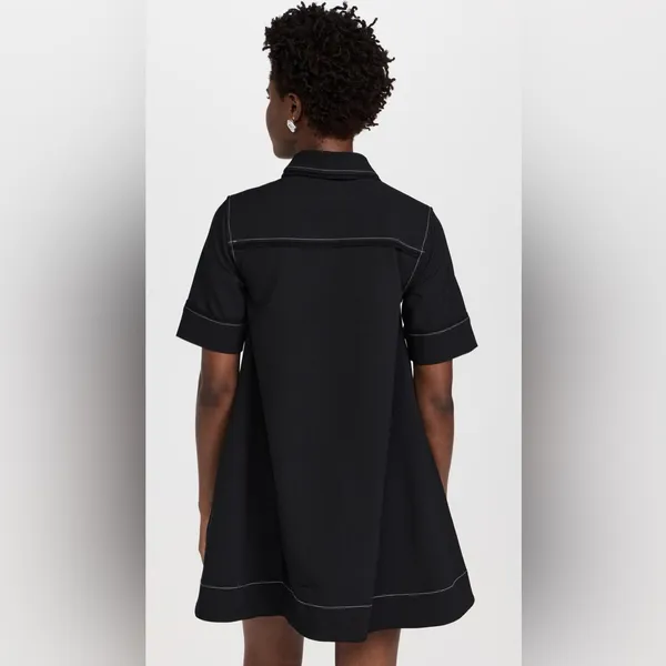 GANNI NEW Sable Topstitch Crepe Swing Button Front Mini Dress Black Sz 36 SNAGS - Image 3