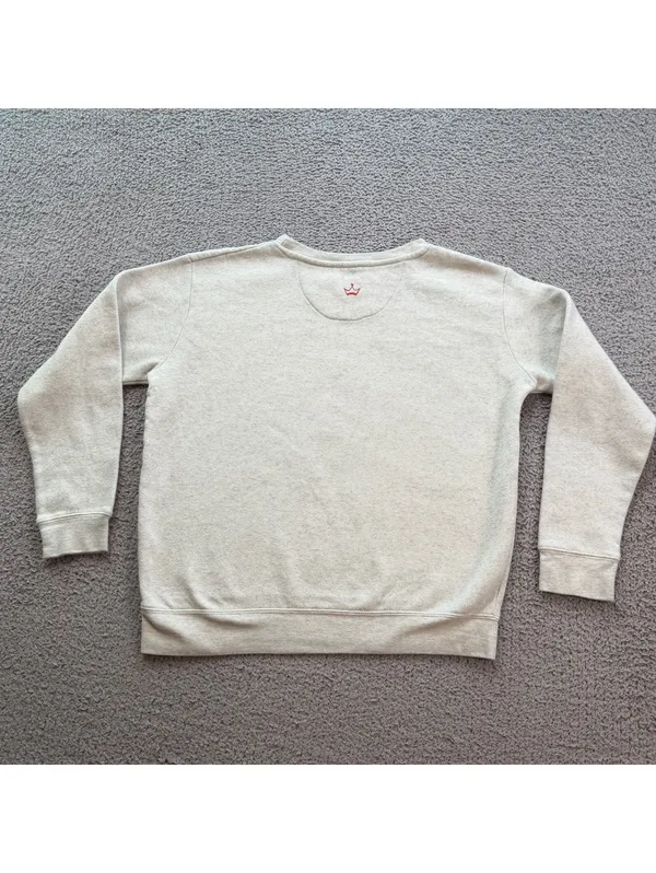 Women’s Western Cowboy Boots Dancing Crewneck Sweatshirt Oatmeal Red Size M - Image 2