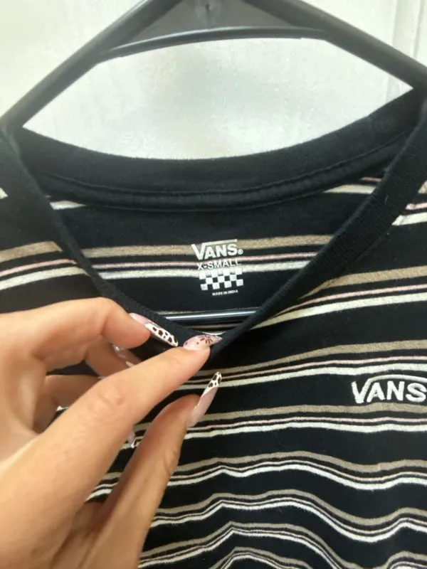 Vans Pismo Striped Long Sleeve T-Shirt Black White Tan Pink X-Small - Image 2