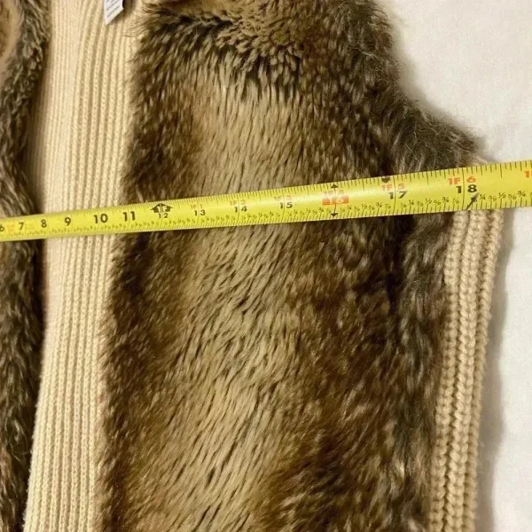 Liz Claiborne Faux Fur Front Ribbed Knit Back Open Vest Brown‎ Tan Small - Image 10