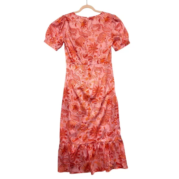 Cinq a Sept Mckenna Paisley Floral Ruffle Midi Dress Pink Orange Size 6 - Image 6