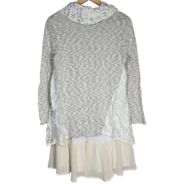 Altar'd State Gray White Lace Cowl Neck‎ Tunic Dress Layered Size M - Image 2