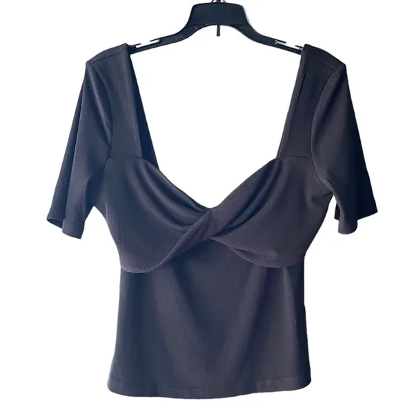 Runaway New 90s inspired black ribbed twist front Crop Top Minimalist basic - Image 2