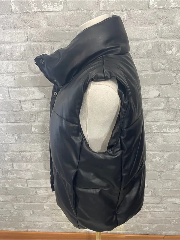 Zara Black Faux Leather Puffer Vest - Image 3