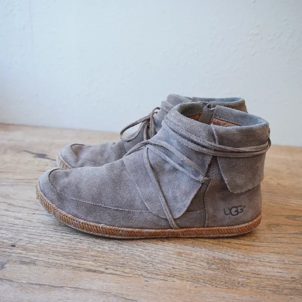UGG Women's Size 8 Kalla Ankle Boots Grey Suede Moccasin Boho Indie Fall Casual - Image 3