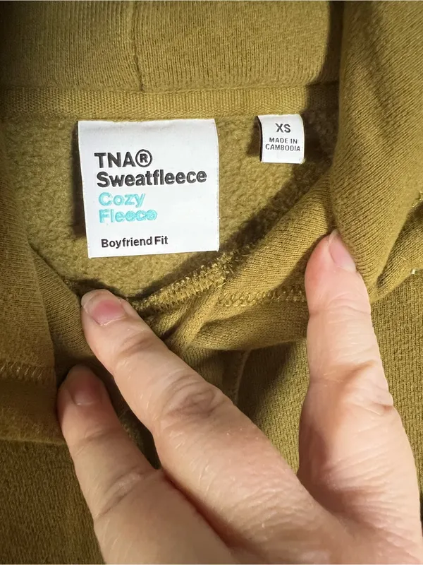 Aritzia TNA Sweatfleece Cozy Fleece Boyfriend Fit Size XS Olive Green *FLAW* - Image 5