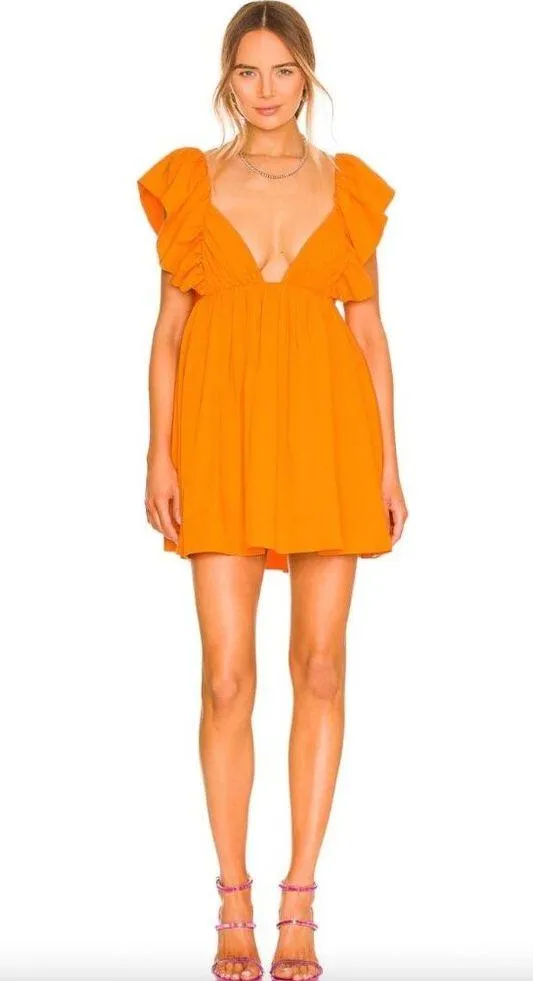 For Love & Lemons Clementine Mini Dress Orange Womens Size Medium - Image 5