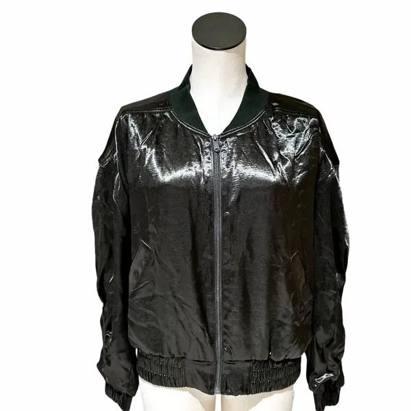NWOT Free people movement X FP Luxe Satin Bomber Jacket Olive Green Small - Image 3