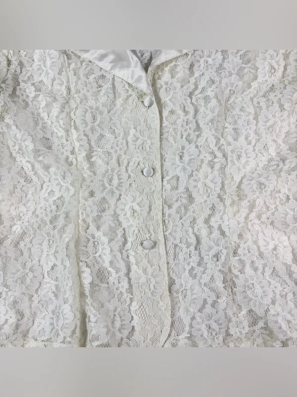 Victoria's Secret Gold Label White Sheer Lace Button Up Top Women's Size M - Image 6