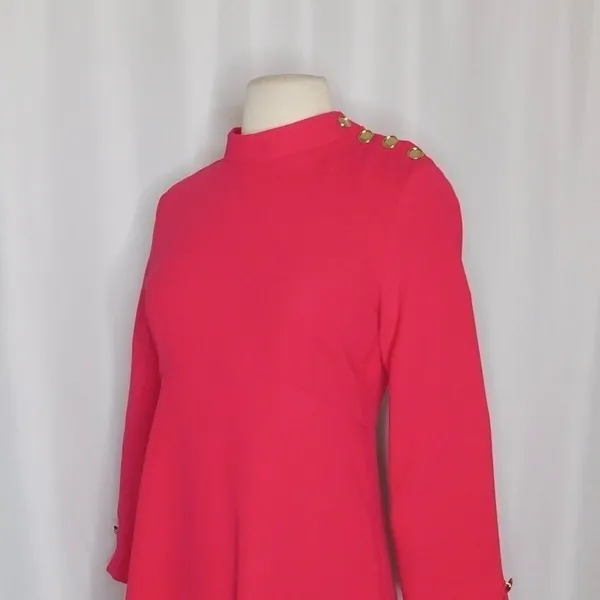 ZARA Mock Neck Mini Dress Gold Buttons Solid Pink Retro Knit Valentine Small - Image 6