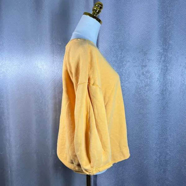 Free People Anthropologie Marigold Yellow Puff Sleeve Cotton Sweatshirt Large - Image 3