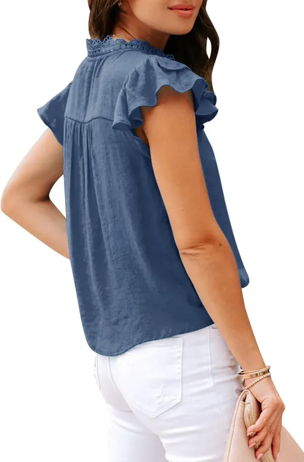 Blue Ruffle Sleeve Blouse - Image 3