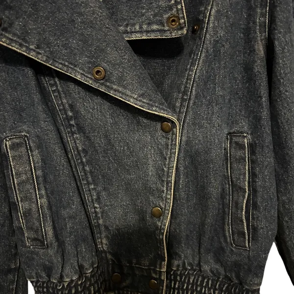 Vintage dark denim moto style jacket size medium - Image 4