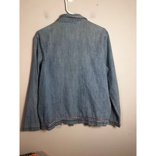 Vintage Bobbie Brooks Floral Embroidered Denim Jacket Medium Wash Cotton‎ Large - Image 5