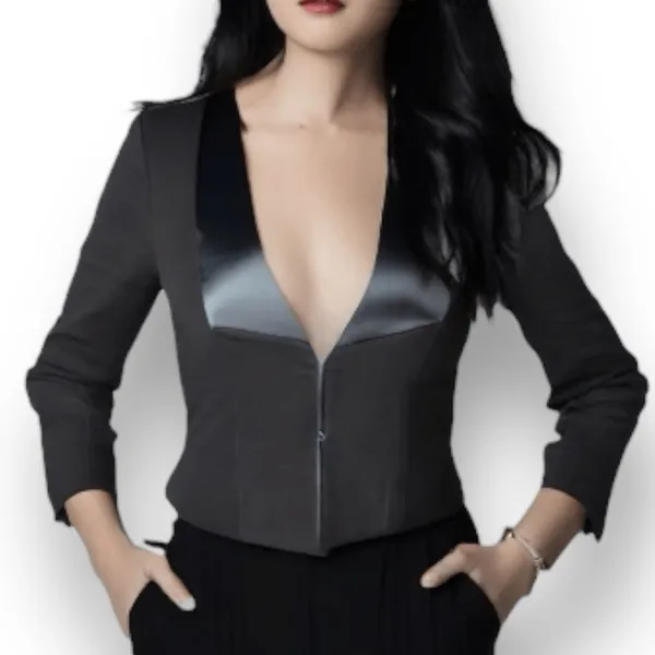 See By Chloé Black Tailored Blazer Satin Lapel Hourglass Jacket Timeless Classic - Image 8