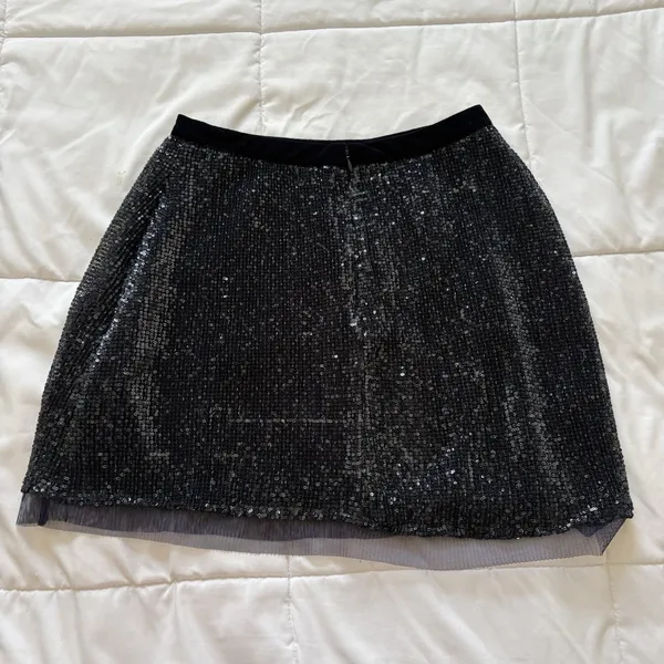 Free‎ People Mini Skirt Womens 6 Bodycon Wild Child Slate Blue Sequin Mesh - Image 8
