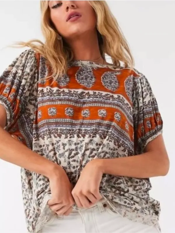 Free People Paisley Puff Sleeve Top Size Small NWT - Image 2