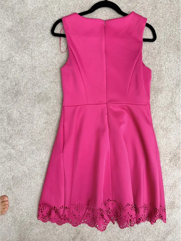 Cynthia Rowley Women's Size 10 Hot Pink Fit & Flare Laser Cut Eyelet Hem Dress - Image 3
