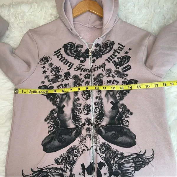 Unique print Heavy F*cking Metal zip up Hoodie size medium HAS FLAWS - Image 6