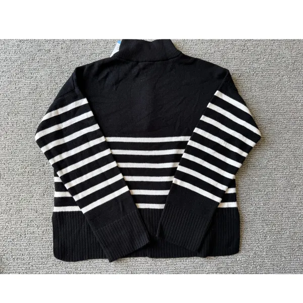 DKNY Womens Quarter‎ Zip Striped Pullover Sweater Black White Large NWT - Image 2