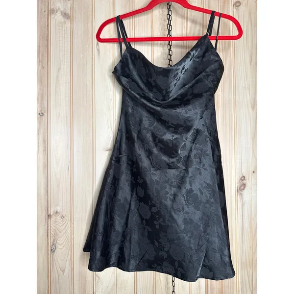 NWT Lulus Close to Your Heart Black Satin Jacquard Cowl Slip Dress LBD Party M - Image 5