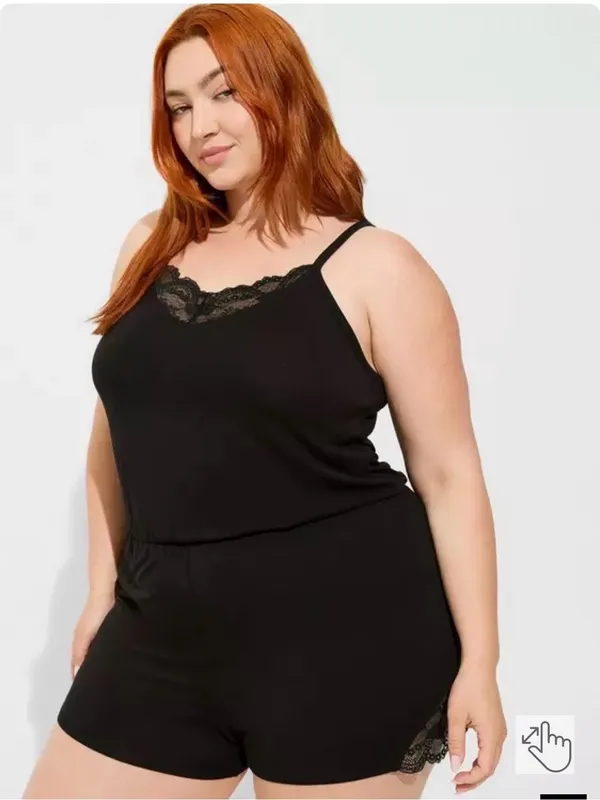 Torrid Plus Size Black Super Soft Lace Trim Sleep Romper Size 1X - Image 2