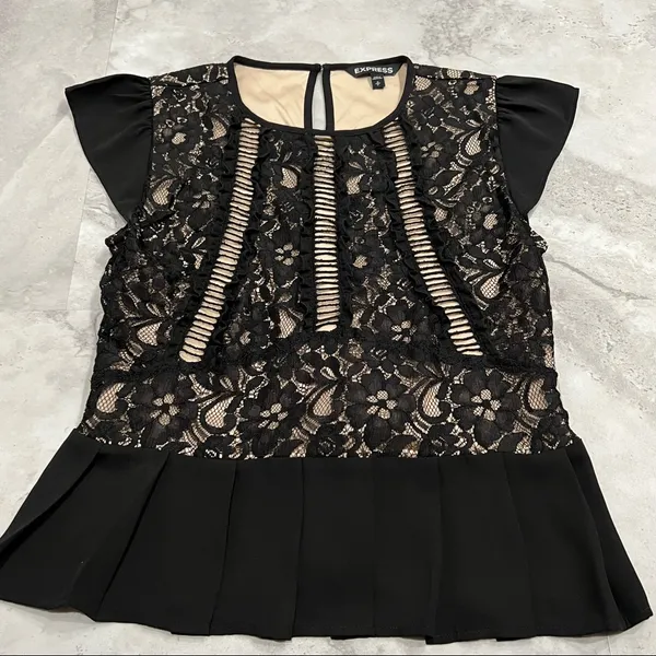 Express Illusion Peplum Lace Top Size Small‎ S Cap Sleeves - Image 2
