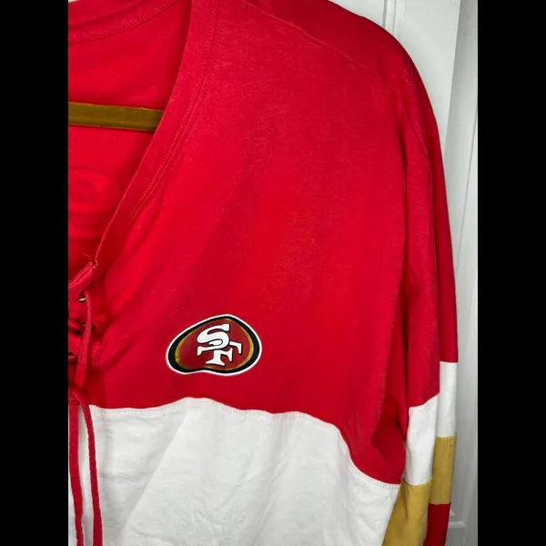 New Era Red/White San Francisco 49ers Athletic Varsity Lace-Up Long Sleeve - Image 4