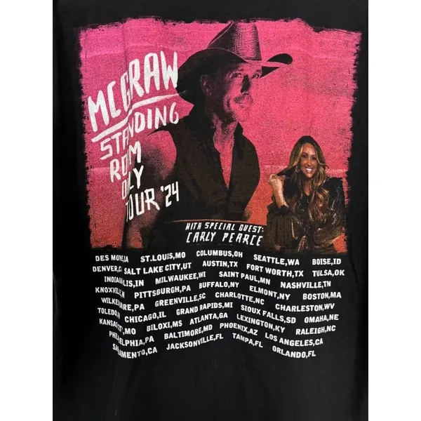 Tim McGraw Standing Room Only Tour 2024 Graphic Tee T-Shirt by Filo Adult Large - Image 4