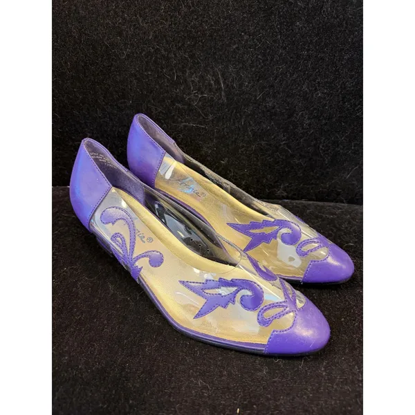 Annie Purple Clear Vinyl Scroll Embroidery Low Block Heel Pumps Womens‎ 7.5W - Image 2