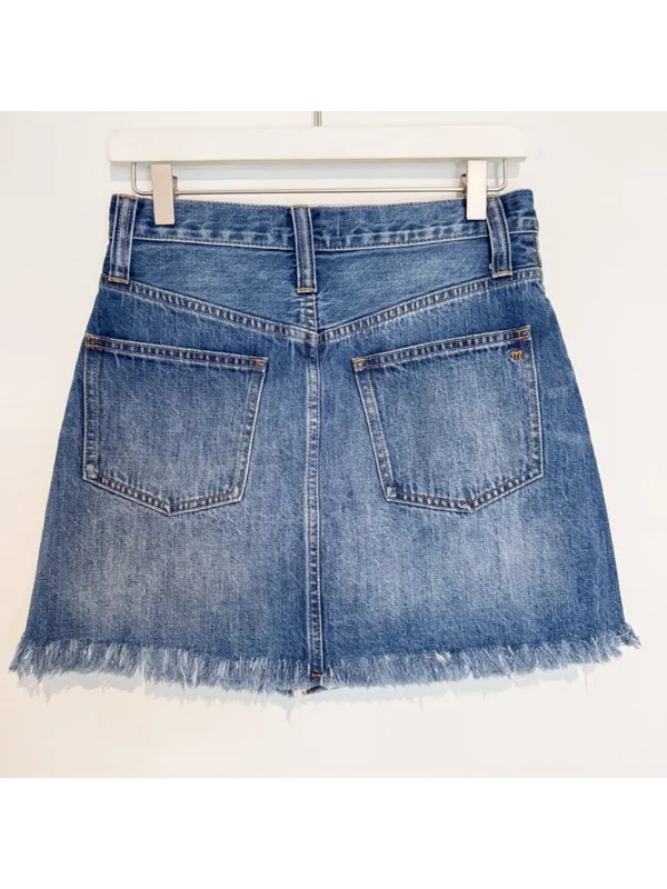 Madewell Skirt Size 26 Blue Button Fly‎ Distressed Raw Hem A Line Mini Y2K Retro - Image 10