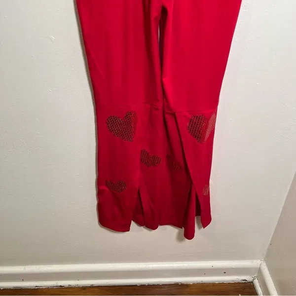 Women's Pull On Pant Red Sequin Hearts Slit Hem Back Stretch Mid - Image 8